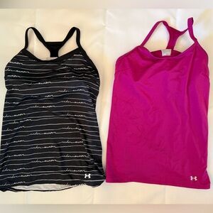 Under Armour Pink and Black workout tops with built in bra